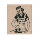 NEW Woman Ironing RUBBER STAMP, Ironing Stamp, Housework Stamp, Retro Lady Stamp