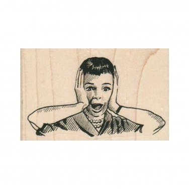 NEW Screaming Lady Hands On Face RUBBER STAMP, Surprised Lady Stamp, Scared Lady