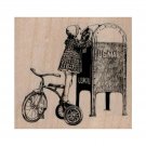 NEW Tricycle Girl Mailing Letter RUBBER STAMP, Letter to Santa Stamp, Christmas