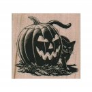 NEW Cat & Jack O' Lantern RUBBER STAMP, Halloween Stamp, Black Cat Stamp, Cats