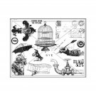 Unmounted/Uncut Rubber Stamp Sheet, Birdcage, Diver, Pipe, Steampunk, Postcard