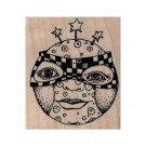 Mounted Rubber Stamp, Moon, Happy Moon, Whimsical Moon, Anthropomorphic Moon