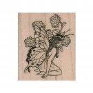 NEW Kneeling Fairy in Flowers RUBBER STAMP, Fantasy Stamp, Fairy Stamp, Garden