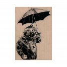 NEW Diver Holding Umbrella RUBBER STAMP, Deep Sea Diver Stamp, Steampunk Stamp