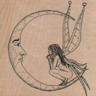 NEW Fairy on Crescent Moon RUBBER STAMP, Fantasy Stamp, Fairy Stamp