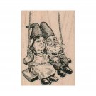 NEW Swinging Gnomes RUBBER STAMP, Fantasy Stamp, Gnomes Stamp, Elf Stamp, Elves