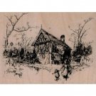 NEW Cottage Scene RUBBER STAMP, Cottage Stamp, Vintage Home Stamp, Family Stamp