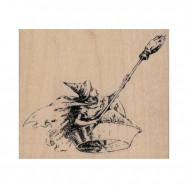 NEW Witch In Basket RUBBER STAMP, Halloween Stamp, Witch Stamp, Halloween Cards