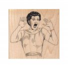 NEW Surprised Woman RUBBER STAMP, Surprised Lady, Screaming Lady Rubber Stamp