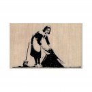 NEW Banksy Sweeping Under Lady RUBBER STAMP, Cleaning Lady Stamp, Maid Stamp