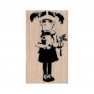 Banksy Gas Mask Flower Girl RUBBER STAMP, Post Apocalyptic Stamp, Gas Mask Girl