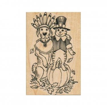 Thanksgiving Cat and Dog RUBBER STAMP, Thanksgiving Stamp, Dog Stamp, Cat Stamp