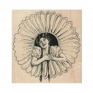 NEW Girl In Daisy RUBBER STAMP, Girl Stamp, Daisy Stamp, Child Stamp, Flowers