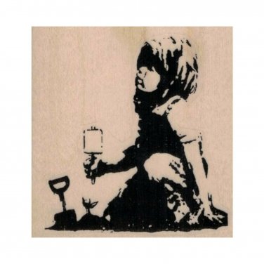 NEW Banksy Boy Planting RUBBER STAMP, Child Stamp, Garden Stamp, Planting Stamp