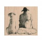 NEW Man And Dog Sitting RUBBER STAMP, Mans Best Friend Stamp, Dog Lover Stamp