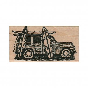 NEW Woody Wagon With Surfboards  RUBBER STAMP, Surfer Stamp, Station Wagon Stamp