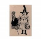 NEW Victorian Witch Costume Girl RUBBER STAMP, Halloween Stamp, Costume Stamp