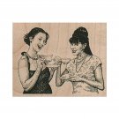 Mounted Rubber Stamp, Ladies Drinking Tea Stamp, Coffee Stamp, Tea Stamp, Friend