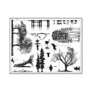 Unmounted/Uncut Rubber Stamp Sheet, Trees, Fishing, Birds, Woods, Nature, Boat