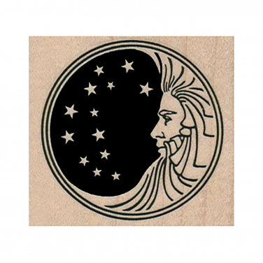 Mounted Rubber Stamp, Moon, Stars, Father Moon, Moon and Stars, Celestial, Night
