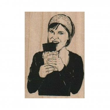 NEW Lady Eating Chocolate Bar RUBBER STAMP, Eating Stamp, Candy Stamp, Candy Bar