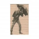 Mounted Rubber Stamp, Umbrella Man Stamp, Vintage Man Stamp, Victorian Man Stamp