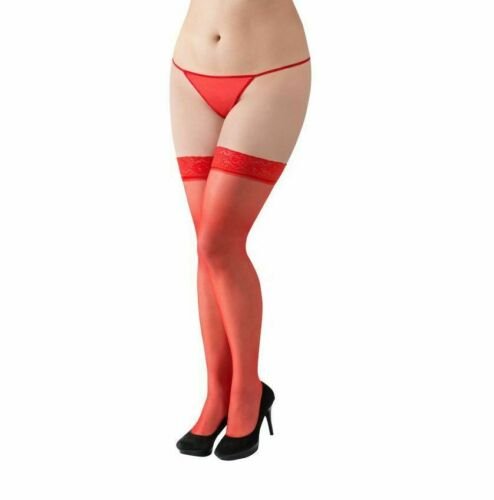Elegant Lace Top RED Sheer Hold-Ups Stockings 2M - 7XXXXL