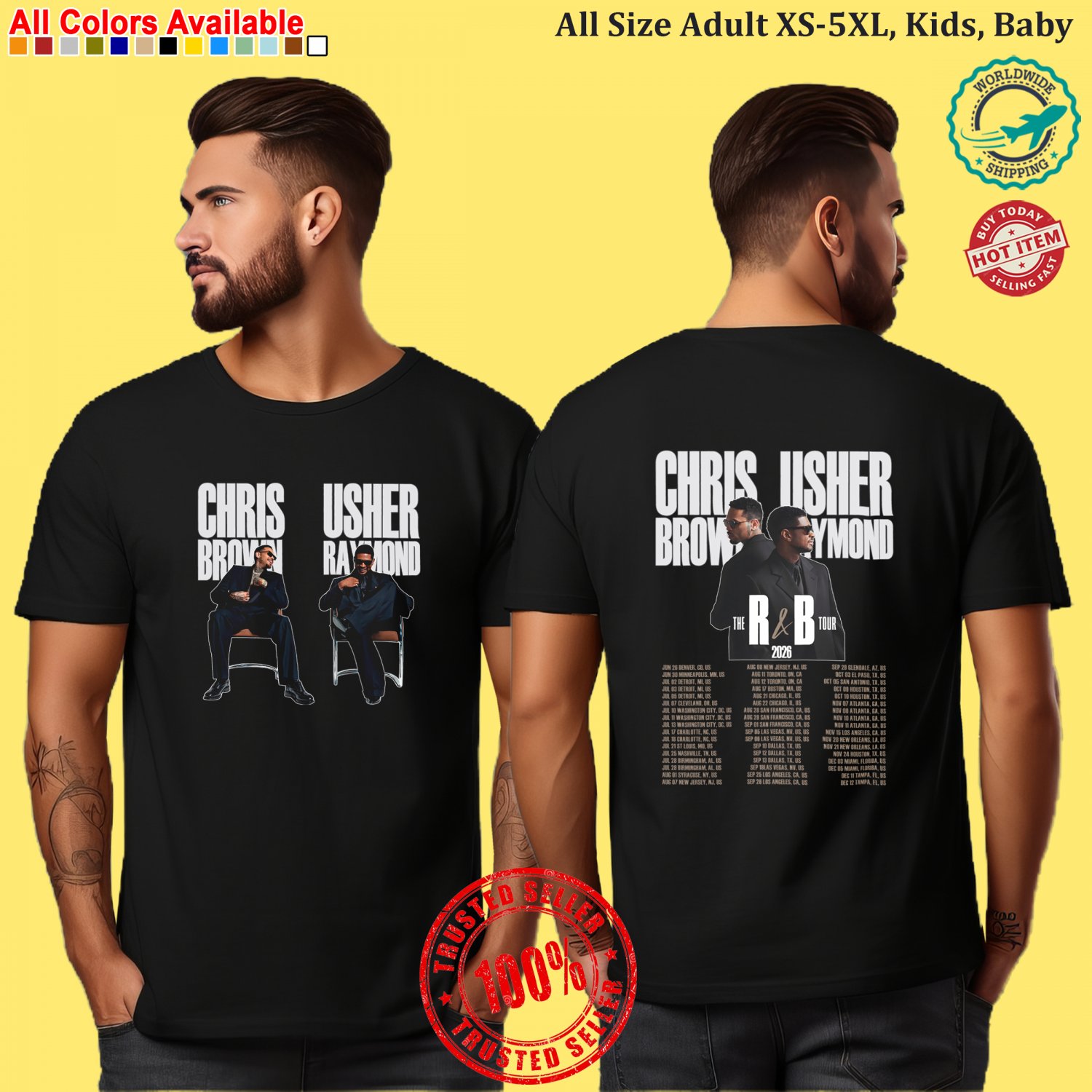 CHRIS BROWN AND USHER THE R&B TOUR 2026 T-Shirt Adult S-5XL Kids Baby's Toddler