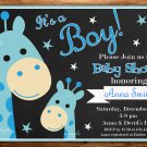 Blue Giraffe baby shower invitation,Safari baby shower invite,Giraffe printable invite--101