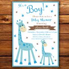 Blue Giraffe baby shower invitation,Blue Giraffe baby shower invite,Safari printable invite--104