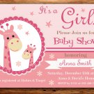 Pink Giraffe baby shower invitation,Pink Giraffe baby shower invite,Safari printable invite--105