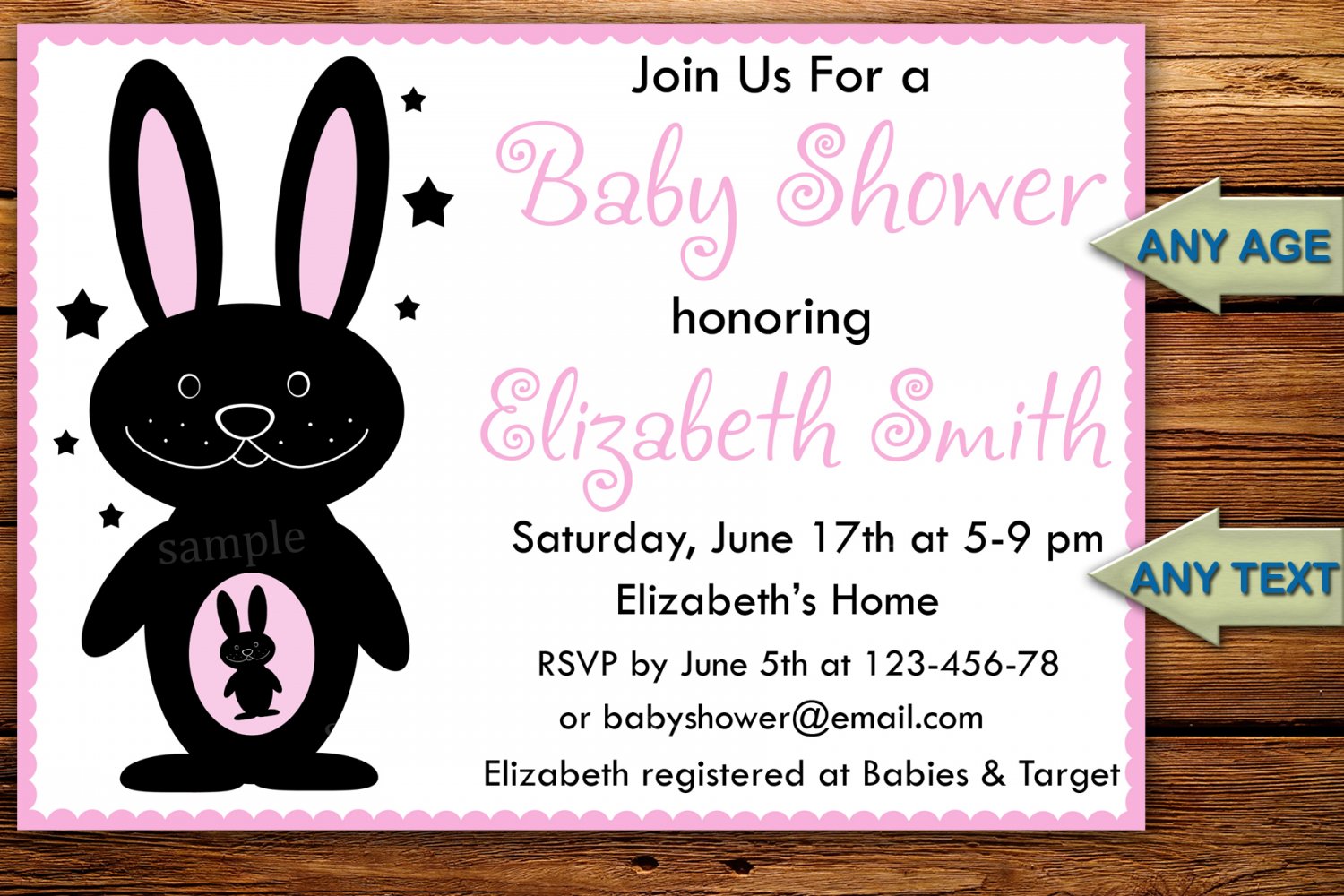 Pink Rabbit baby shower invitation,Rabbit baby shower invite--176