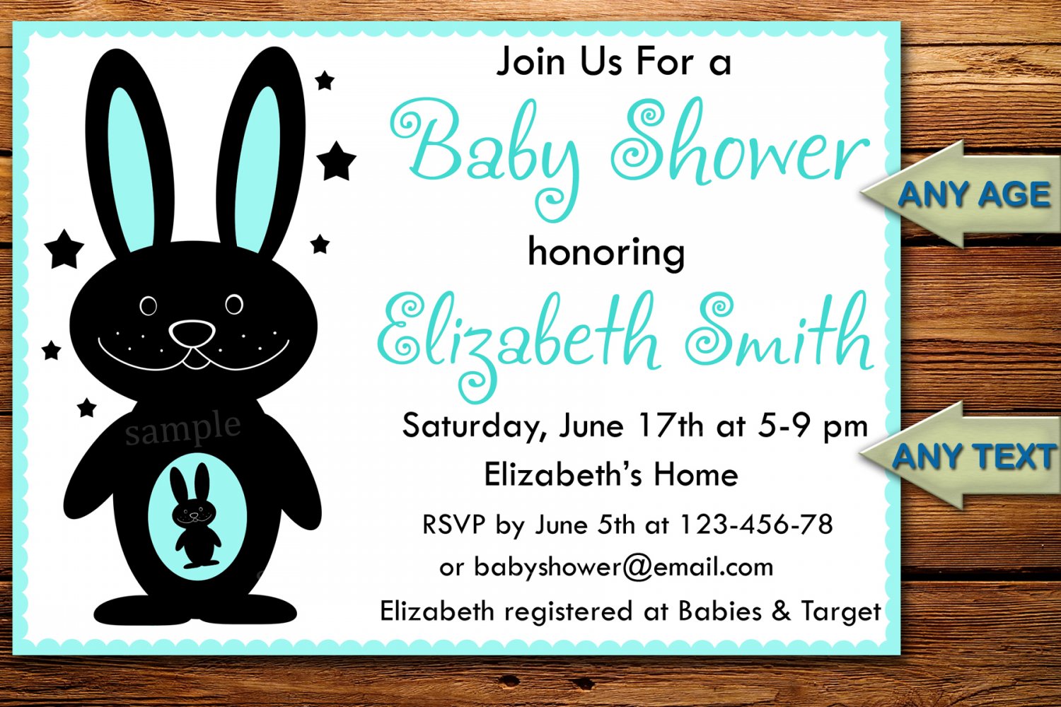 Blue Rabbit baby shower invitation,Rabbit baby shower invite--176