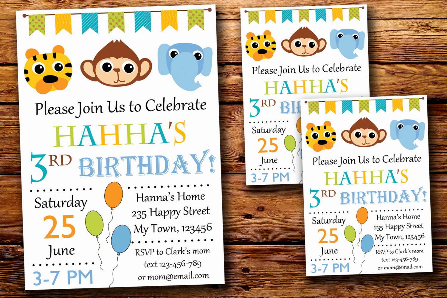 Jungle animals birthday invitation,Jungle animals birthday invite--220