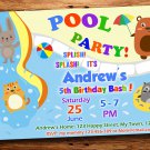 Pool party animals birthday invitation,Pirate birthday invite--229
