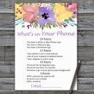 Watercolor flowers What's in your phone game,Adult Birthday Game,INSTANT DOWNLOAD-3