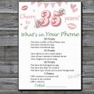 35th Birthday What's in your phone game,Adult Birthday Game,Girls Birthday Game,INSTANT DOWNLOAD-10