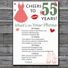 55th Birthday What's in your phone game,Adult Birthday Game,Girls Birthday Game,INSTANT DOWNLOAD-13