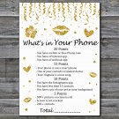 Gold glitter What's in your phone game,Adult Birthday Game,Girls Birthday Game,INSTANT DOWNLOAD-15