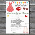 Dress lips What's in your phone game,Adult Birthday Game,Girls Birthday Game,INSTANT DOWNLOAD-18