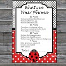 Ladybug What's in your phone game,Adult Birthday Game,Girls Birthday Game,INSTANT DOWNLOAD-23