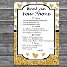 Gold glitter heart What's in your phone game,Adult Birthday Game,Girls Birthday,INSTANT DOWNLOAD-26
