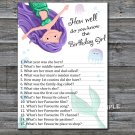 Mermaid How well do you know the birthday girl,Adult Birthday Game,INSTANT DOWNLOAD-12