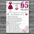 65th Birthday How well do you know the birthday girl,Adult Birthday Game,INSTANT DOWNLOAD-14