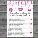 Pink glitter How well do you know the birthday girl,Adult Birthday Game,INSTANT DOWNLOAD-16