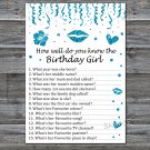 Blue glitter How well do you know the birthday girl,Adult Birthday Game,INSTANT DOWNLOAD-17