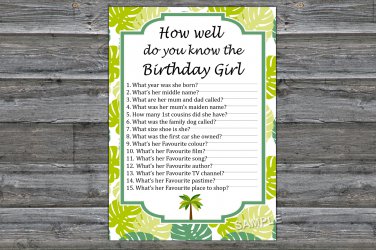 Palm How Well Do You Know The Birthday Girl Adult Birthday Game Instant Download 25