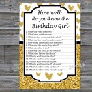 Gold glitter heart How well do you know the birthday girl,Adult Birthday Game,INSTANT DOWNLOAD-26