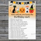 Halloween How well do you know the birthday girl,Adult Birthday Game,INSTANT DOWNLOAD-30