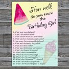 Watermelon How well do you know the birthday girl,Adult Birthday Game,INSTANT DOWNLOAD-31